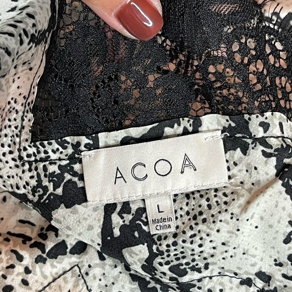 ACOA Lace Trim Black White Tank Top Snake Skin Print Adjustable Straps Medium - Picture 7 of 8